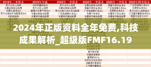 2024年正版资料全年免费,科技成果解析_超级版FMF16.19