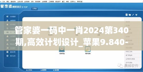 管家婆一码中一肖2024第340期,高效计划设计_苹果9.840-3