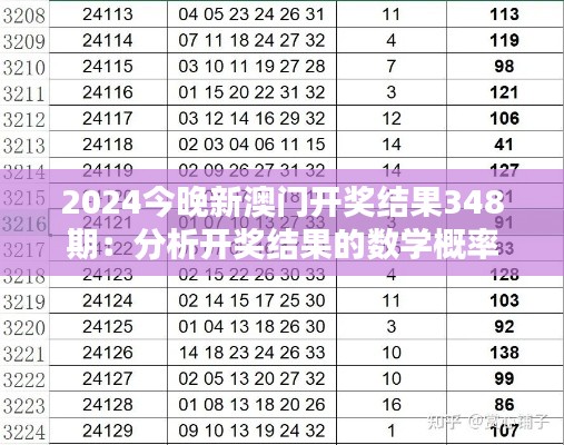 2024今晚新澳门开奖结果348期：分析开奖结果的数学概率