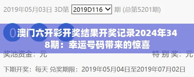 澳门六开彩开奖结果开奖记录2024年348期：幸运号码带来的惊喜