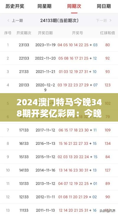 2024澳门特马今晚348期开奖亿彩网：今晚的开奖盛宴，谁会是幸运儿？