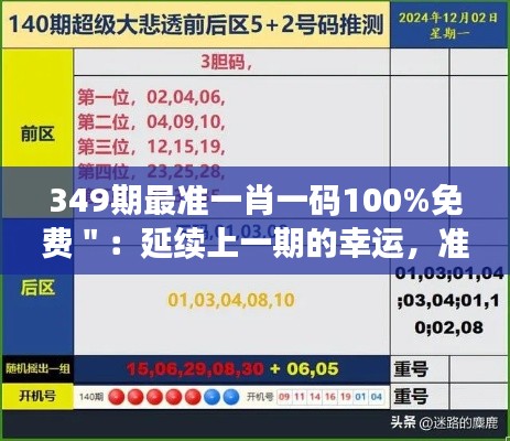 349期最准一肖一码100%免费＂：延续上一期的幸运，准确预测来临