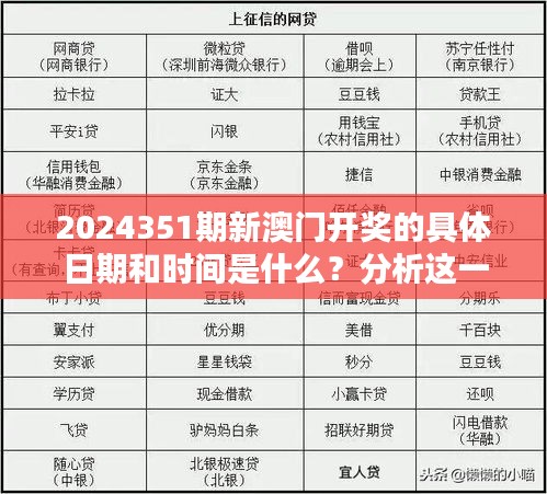 2024351期新澳门开奖的具体日期和时间是什么？分析这一开奖的重要意义与影响