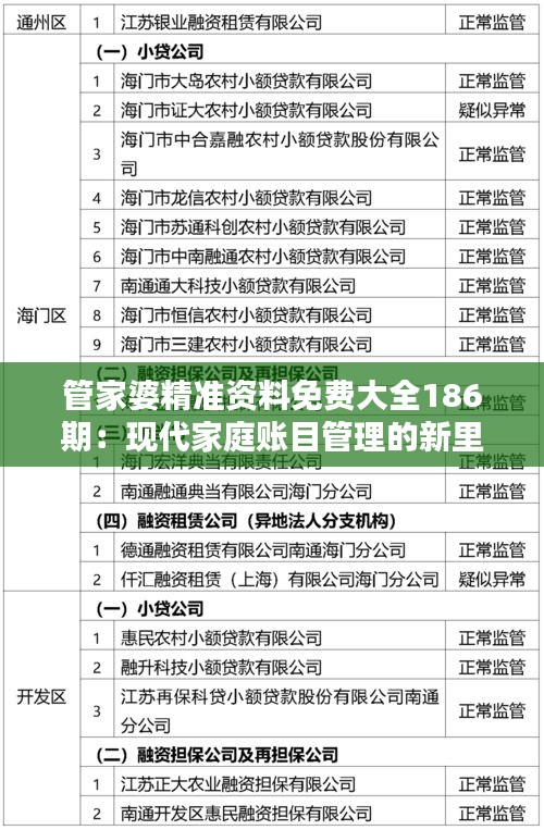 管家婆精准资料免费大全186期：现代家庭账目管理的新里程碑