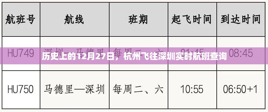 历史上的航班动态，杭州飞往深圳航班实时查询