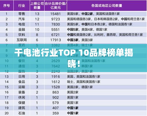 干电池行业TOP 10品牌榜单揭晓！