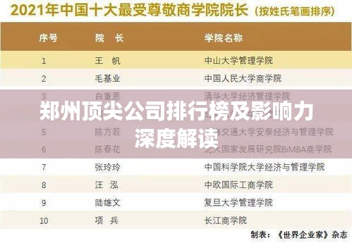 郑州顶尖公司排行榜及影响力深度解读