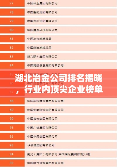 湖北冶金公司排名揭晓，行业内顶尖企业榜单