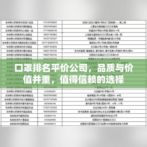 口罩排名平价公司，品质与价值并重，值得信赖的选择