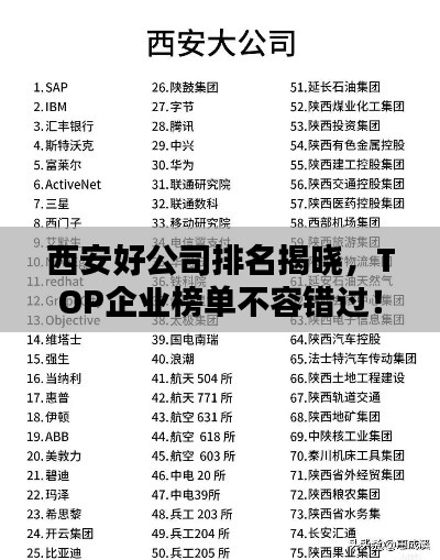 西安好公司排名揭晓，TOP企业榜单不容错过！